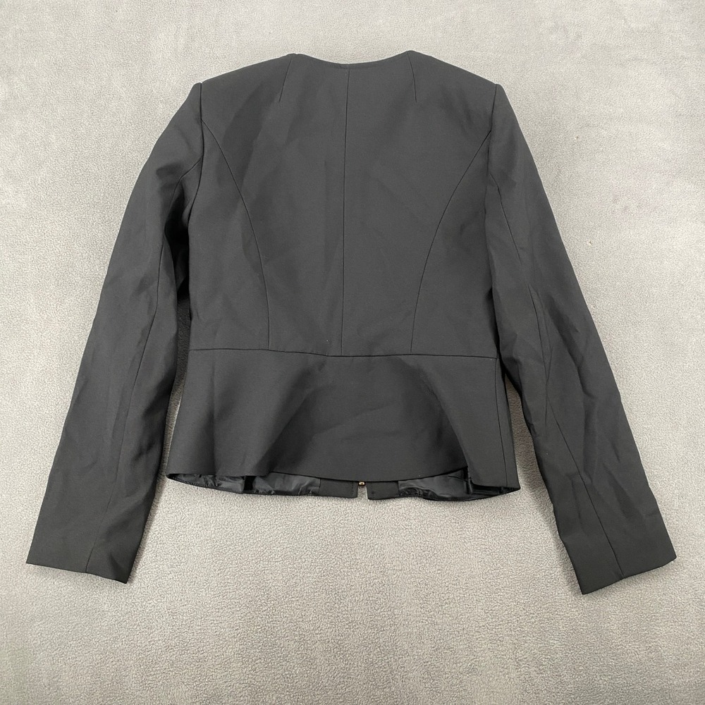 Tahari ASL Womens Black Pleated Peplum Zip Front Collarless Blazer Jacket Size 4 - Picture 3 of 7